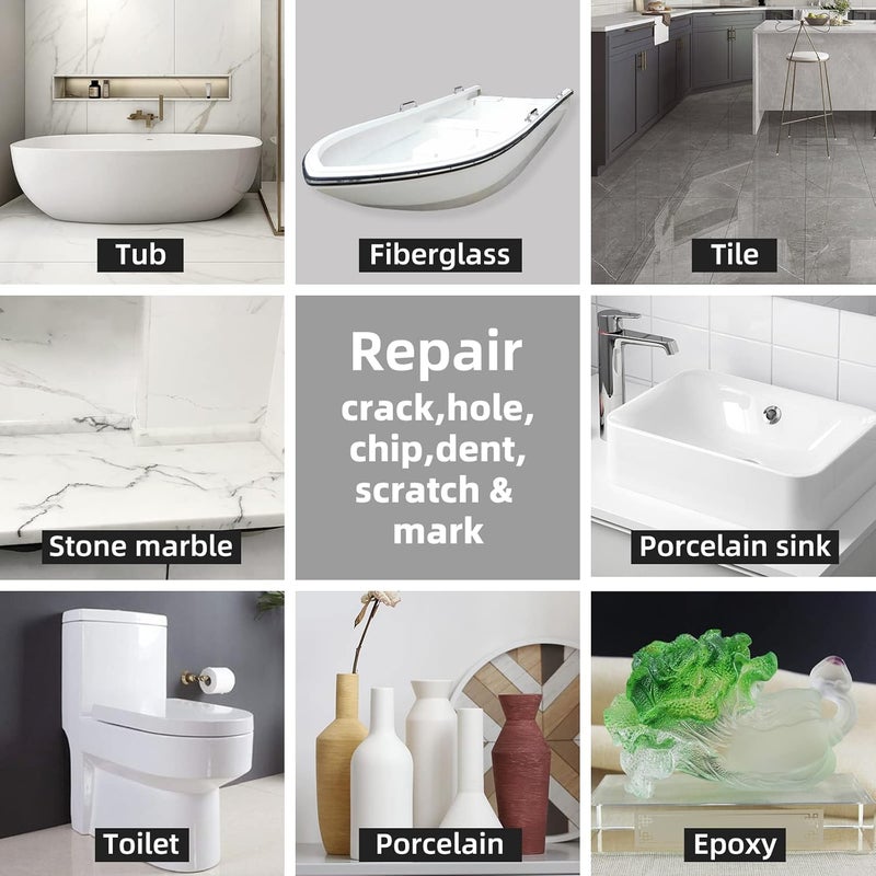 Globalcom Tub and Fiberglass Shower Repair Kit (Color Match), 3.7oz Porcelain Repair Kit, Porcelain Sink and Acrylic Bathtub Repair Kit White for Cracks Chips Dents Holes Almond/Biscuit/Bone - Image 5